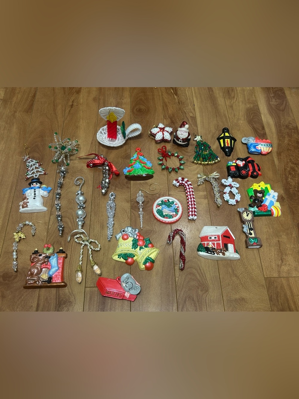 Vintage 1970s Handmade Christmas Ornaments 30pc Mixed Lot Plaster Beaded